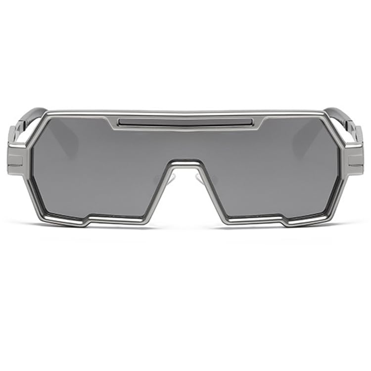 bullabulling Fashion Cyber Visor Sunglasses for Men Retro Steampunk One Piece Irregular Metal Frame Sunglasses UV400