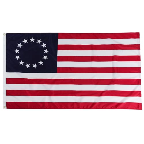 Bradford Betsy Ross Flag 3x5 ft Outdoor Vivid Color 13 Star American Flags for 250th Anniversary Double Sided 13 Original Colonial Flag for 4th of July Memorial Day Use