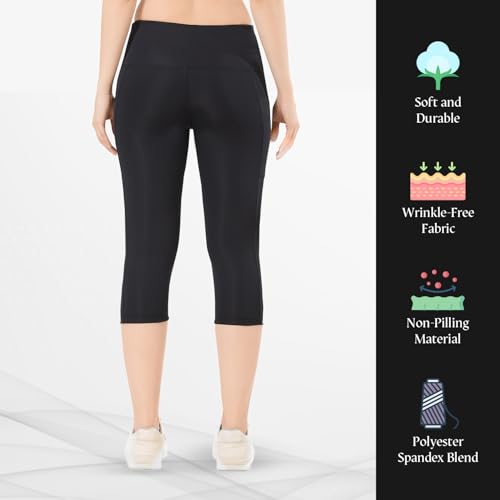Image of TRASA Active 3 /4th Yoga Pants for Womens Gym High Waist with 2 Pockets, Tummy Control, Workout Pants 4 Way Stretch Yoga Capri - Available Sizes - S, M, L,XL, 2XL,3XL,4XL