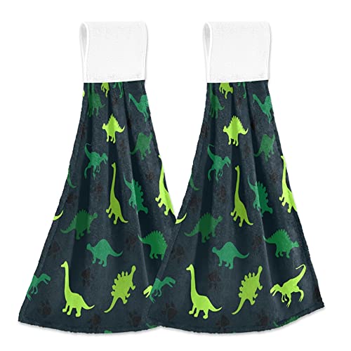 Kocoart Green Dinosaur Cute Kitchen Oven Towels Blcak Cat Paws Hanging Hand Towel With Loop 2 Pieces Super Absorbent Dishcloth Fingertip Tea Bar Dish Towel For Bathroom Tabletop #TOP5