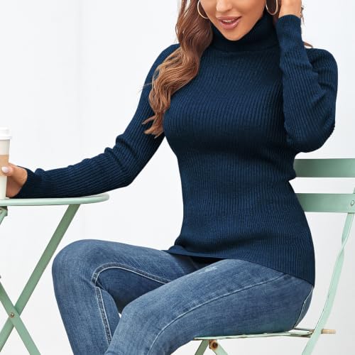 Image of Rocorose Women's Ribbed Turtleneck Sweater Long Sleeve Knitted Solid Pullover