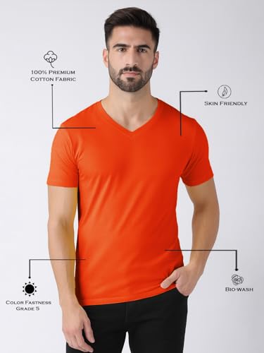 Image of Friskers Men's V-Neck Short Sleeves Cotton T-Shirt - Casual T-Shirt, Regular Fit