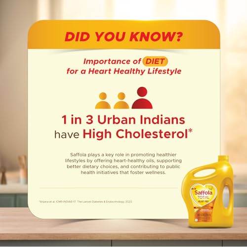 Image of Saffola Total Oil | Heart Pro | Multi source Edible Oil (Blend of Refined Rice Bran oil & Refined Sunflower oil) | Power of 6 | Helps Manage Cholesterol | 5 Litre Jar (Pack of 2)
