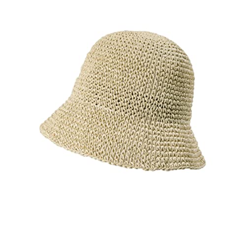 Straw Bucket Hat For Women Summer Sun Protection Braided Fisherman Hat Wide Brim Foldable Roll Up Floppy Bucket Cap Khaki #TOP2