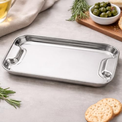 Rusabl Stainless Steel Rectangle Platter Serving Tray, Small, 25....