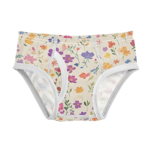 KLL Watercolor Flowers Floral Pattern Toddler Boys' Cotton Nighttime Underwear Breathable Children Panties
