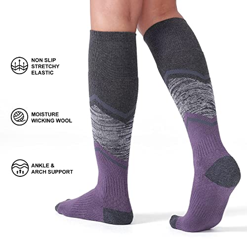 Fitrell 2 Pack Women's Ski Socks With Full Cushion Wool Winter Thermal Knee High Warm Socks For Skiing Snowboarding, Purple, Small #TOP3