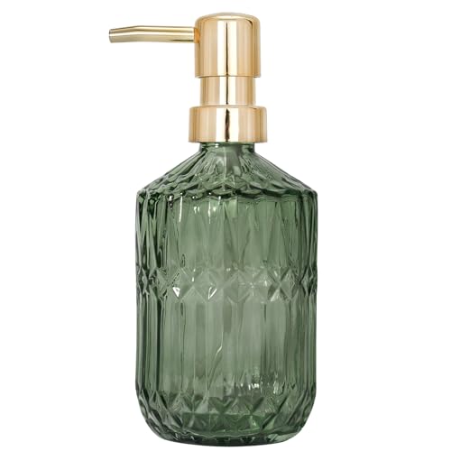 Glass Soap Dispenser Green Bottle Gold Plastic Pump Refillable Kitchen Sink Countertop Hand Dish Dispensers