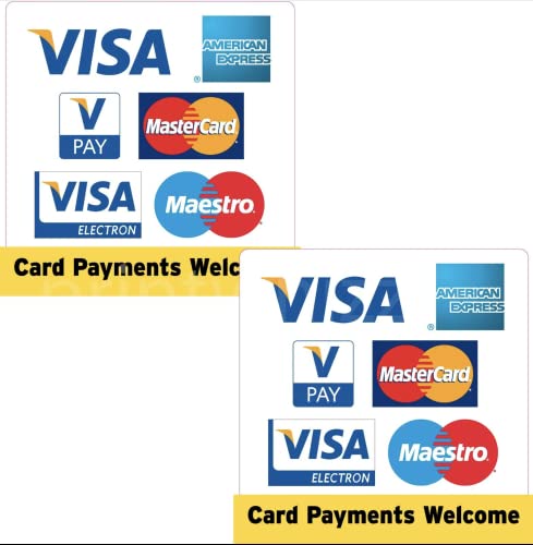Aufkleber mit Visa, American Express, Vpay, Mastercard, Electron, Maestro Kreditkarten-Zeichen, für Taxi, Geschäft, 2 Stück Aufkleber mit Visa, American Express, Vpay, Mastercard, Electron, Maestro Kreditkarten-Zeichen, für Taxi, Geschäft, 2 Stück
