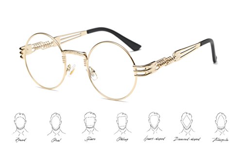 GAMT Retro Metal Hipster Steampunk Round Style Coating Mirrored Sunglasses (Transparent, 51)