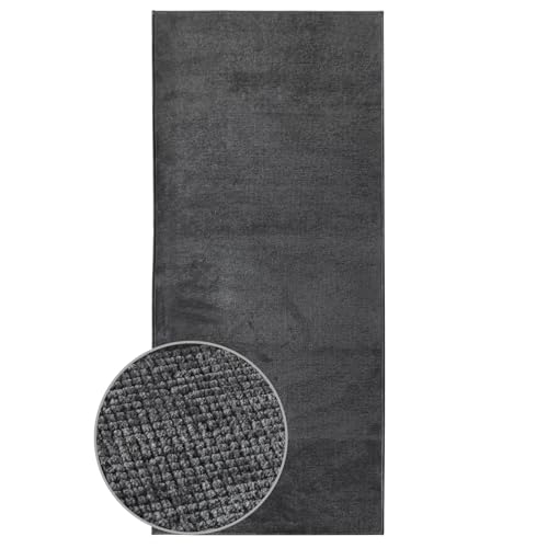 KARAT Premium Teppichläufer gewebt - 80 x 200 cm, Anthrazit - Flauschiger Baumwoll Teppich -...