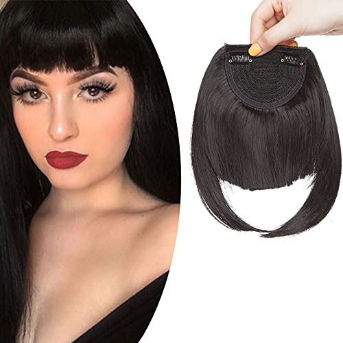 SEGO Flequillo Postizo de Pelo Sintético Se Ve Natural [Negro Intenso] Extensiones de Cabello Clip Una Pieza Postizos Pelucas (20cm,30g)