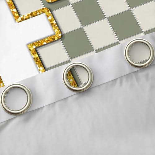 Image of Erosebridal Sage Green Checkered Window Drapes Plaid Initial F Blackout Curtains 38 inch Wx45 L Personalized Monogram Curtains for Bedroom Living Room,Grids Gingham Window Treatments 2 Panels