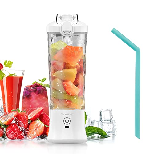 Portable Blender for Shakes and Smoothies, VKYOZVA Rechargeable Type-C Personal Size Blender with Travel Lid for Travel Outdoor Gym Office, 21Oz Waterproof Mini Blender