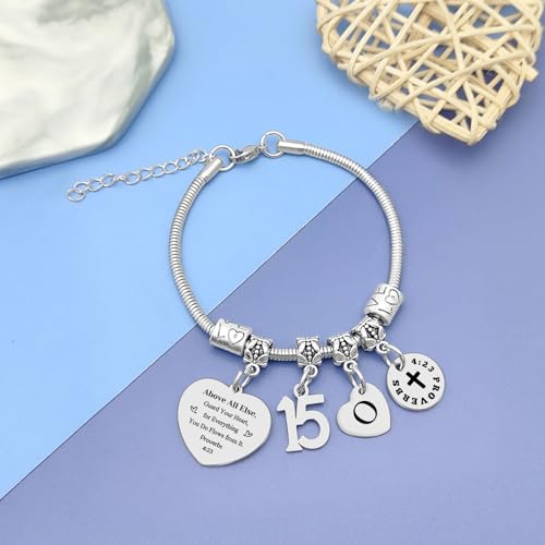 Image of 15th Birthday Gifts Bracelet Initial Gifts for Girls Christian Bracelet Happy 15th Birthday Gift for Daughter Granddaughter Son Letter A-Z Gift Bible Verse Gifts Inspirational Gift for Niece Friends