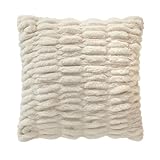 18x18 Inch Ruched Fur Throw Pillow | Papyrus Beige Plush & Textured Decorative Pillow | Luxury Couch Pillow for Modern, Boho & Farmhouse Decor | Ultra Soft Accent Pillow