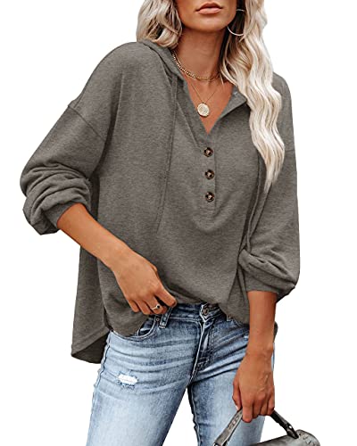 Damen Loose Oberteil-Shirt mit Modern Kapuze für Übergangszeit Dunkelbraun M Cover