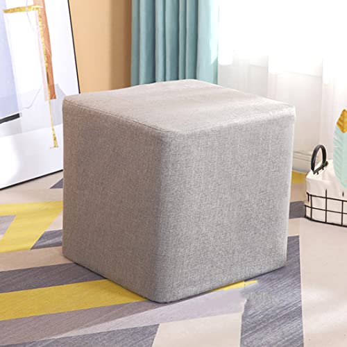 Taburete de madera tapizado otomano, taburete cuadrado de 27 x 25 cm, taburete bajo de lino para sala de estar, dormitorio, habitación de niños (gris)