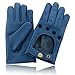 Men's Chauffeur 100% Genuine Lambskin Leather Gloves Full Finger Car Driving Motorcycle Bikers Riding Gloves (Navy Blue, L)