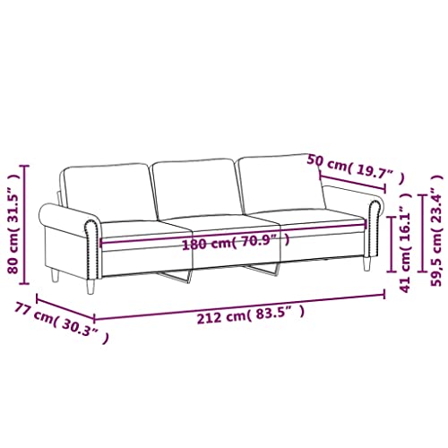 MOBCANT 3-Sitzer-Sofa Braun 180 cm Samt Wohnlandschaft Couch Couchgarnitur Schlafsofa für Wohnung Schlafzimmer Büro Empfangsraum – Bild 3