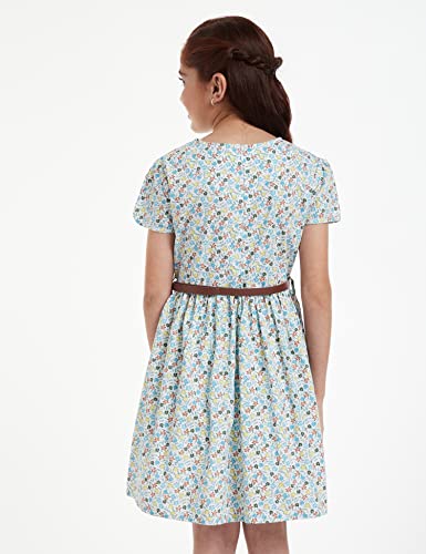 Image of Amazon Brand - Jam & Honey Girl's 100% Soft & Pure Cotton Comfortable and Stylish Printed Woven Dress with Short Sleeves and Belt - Perfect for Every Occasion