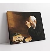Poster Master Grace Painting Canvas - Retro Man Praying Over Bread Print - Gratitude Art - Gift f...