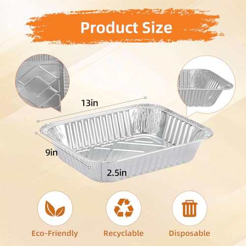 DORARA 20 Pack 9x13 Aluminum Foil Pans with Lids - Disposable Baking Pans, Food Containers, Oven Safe Steam Table Trays for Cooking, Meal Prep, Catering, Party, Storage & Transport - Silver, 2.5" Deep — view 2