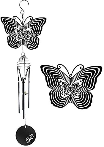 Butterfly Wind Chimes Outdoor/Indoor Decor with Wind Spinner 3D Metal Design Small Windchimes for Garden Patio Backyard Home Decor, with 1 Rotating Hanging S Hooks (Butterfly)