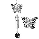 Butterfly Wind Chimes Outdoor/Indoor Decor with Wind Spinner 3D Metal Design Small Windchimes for Garden Patio Backyard Home Decor, with 1 Rotating Hanging S Hooks (Butterfly)