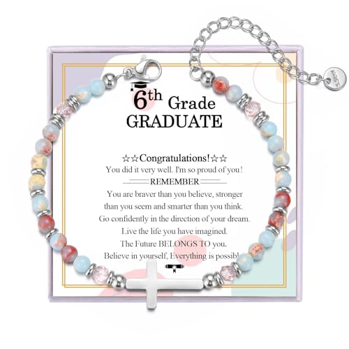 FIEEFX 6th Grade Graduation Gifts for Girls Graduation Card Decorations Cross Bracelet Jewelry Gifts Present for Girl Daughter Granddaughter Niece Sister Friend Christian Class of 2026