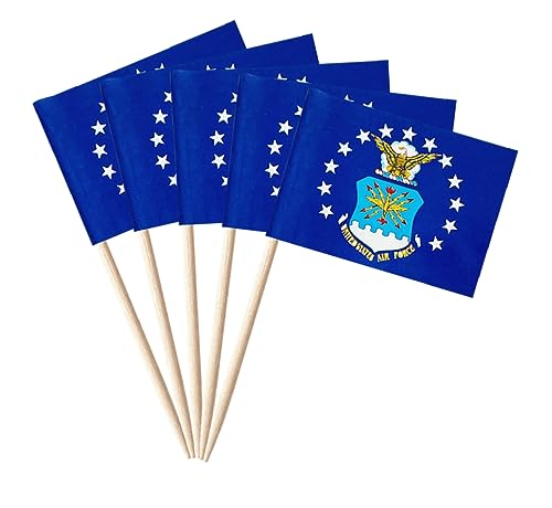 stidsds 100 Pcs American US Air Force Flag Air Force Toothpick Flags Mini Small USA Military Cupcake Toppers Stick Flags Banner Army Party Cocktail Fruit Decoration