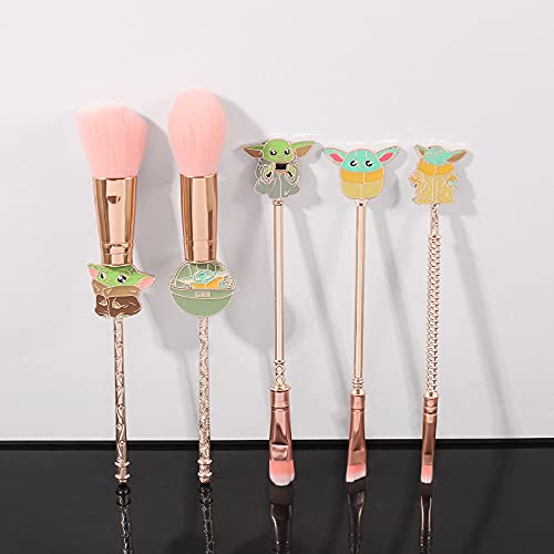 Classic Movie Series Makeup Brushes - 5Pcs Professional Cosmetic Brushes Foundation Blending Blush Eye Shadows Face Powder Fan Brushes Kit Perfect for Fans (Baby Yoda)