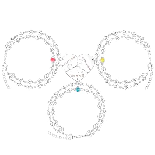 3PCS Love Heart Chain Bracelet Set for Women Graduation Gift Heart Puzzle Friendship Bracelet Personalized Name 3 Bracelets Customized Best Friends Family Love Jewelry SA4886