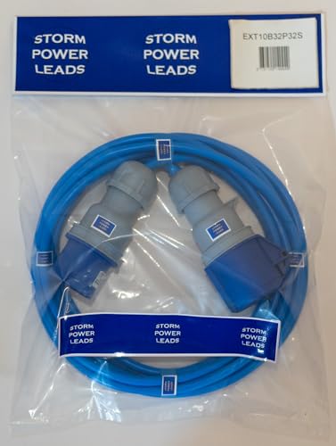 STORM POWER LEADS 32 AMP BLUE ELECTRIC CARAVAN HOOK UP EXTENSION LEAD 5M - 25M 240V MAINS CABLE (10M)