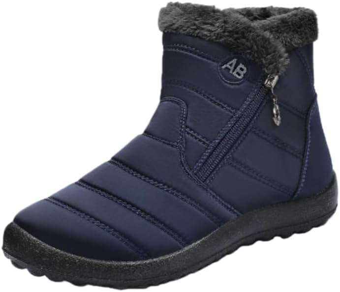 Women's Winter Snow Boots Fur Lined Side Zipper Warm Lightweight Ankle Boots Outdoor Hiking Shoes Non-slip Rubber Sole