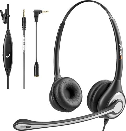 Wantek Cell Phone Headset with Microphone Noise Cancelling, Wired 3.5mm Computer Headphone for iPhone Samsung Android PC Laptop Tablet Skype Call Center Home Office, Ultra Comfort(F602J35)