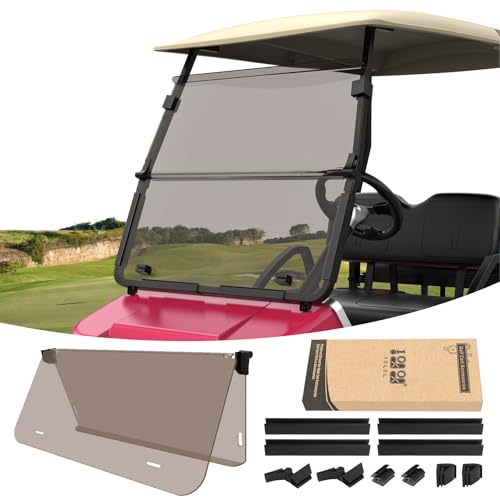 10L0L Foldable Golf Cart Windshield for Club Car DS 2000-Up Gas & Electric Models UV-Proof & Impact Resistant Lightweight Golf Cart Windshield-Tinted