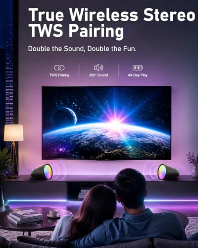Image of Portable Bluetooth Speaker Wireless with 9 Color Lights, 20H Playtime, Stereo Pairing, Deep Bass, IPX6 Waterproof, Bluetooth 5.3, Small Speaker for Home, Party, Outdoor, Camping, Beach, Gift