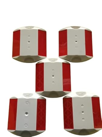 K T I 3M White Body With Red Reflectors Road Stud - Weatherproof Outdoor Driveway Marker - Great for Speed Bumps, Sidewalks, Pedestrian Crossings, Freeways & Driveways (Pack of 5)