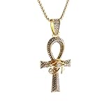 HST.LOVE_JWL Iced Out Ancient God Eye of Horus Ankh Cross Pendant Necklace Chain Men's and Women's Protection Amulet Jewelry TH10 (Gold)