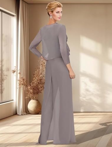2 Piece Mother of The Bride Jumpsuit for Women Chiffon Lace Applique Formal Wedding Guest Pant Suits4