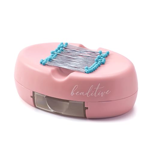 Image of Beaditive Magnetic Pin Cushion with Drawer - Strong Magnet Pin Holder Cushions for Sewing - 50 Glass Head Quilting Pins Included - Chic Pincushion Caddy for Sewing Pins, Paper Clips, Screws - Pink