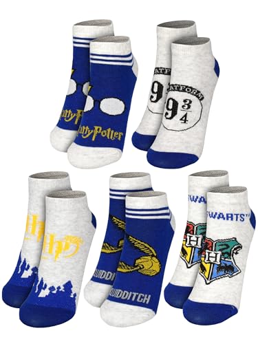 Harry Potter Socken für Jungen - Hogwarts Kinder Sneaker Kindersocken Söckchen Grau/Blau (5er Pack) (DE/NL/SE/PL Numerisch 35 38 Regular)