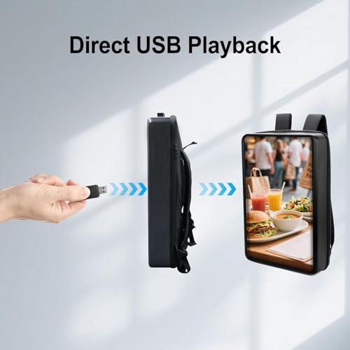 Image of 21.5 Inch Touchscreen Advertising Backpack, 1000nits High Brightness LCD Screen Backpack, IP65 Waterproof Digital Signage Backpack with USB /App /CMS Input for Auto Playback, Split Screen, Android 11OS