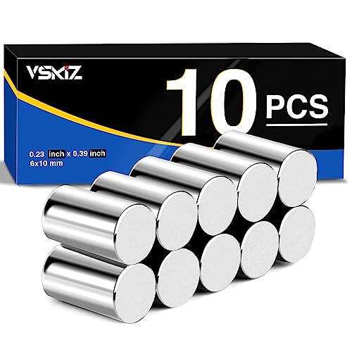 VSKIZ Magnetic Cylinder, 10Pcs Strong Cylinder Rod Magnets Round Disc Crafting Sticker Holder Lifter Fastener Magnets Multi-use Permanent Rare Earth Magnets for Crafts, Fridge, Whiteboard