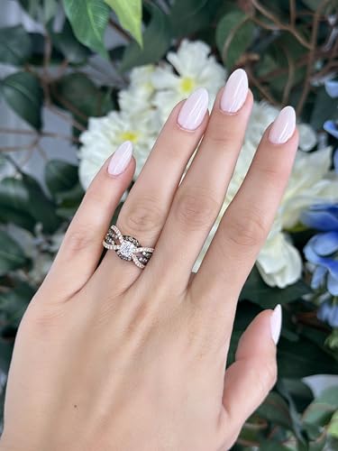 LE VIAN 3/4 Carat Vanilla and Chocolate Diamond Statement Ring for Women | 14k Two Tone Gold Round Halo Ring for Her (G-H/Brown, VS2-SI1/SI, 0.79 cttw) Anniversary Wedding Promise Band Size 72