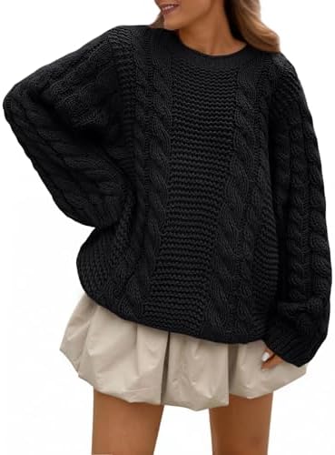 Trendy Queen Cable Knit Oversized Sweaters Womens Cozy Pullover S...