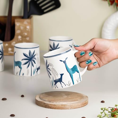 Image of The Earth Store Stag Blue Coffee Mug Set of 1 to Gift to Best Friends, Coffee Mugs, Microwave Safe Ceramic Mugs, (300 ml Each)