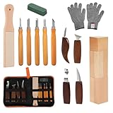 Juego de herramientas para tallar, 23 piezas, herramientas para tallar madera, juego de cuchillos para tallar con guantes de madera para tallar y pasta de pulir, herramientas de carpintería para