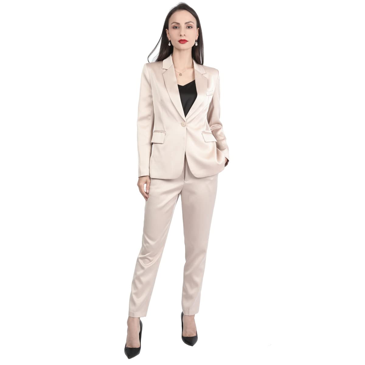 Womens Business Suit Set 2 Piece Slim Fit Office Lady 1 Button Blazer and Pants